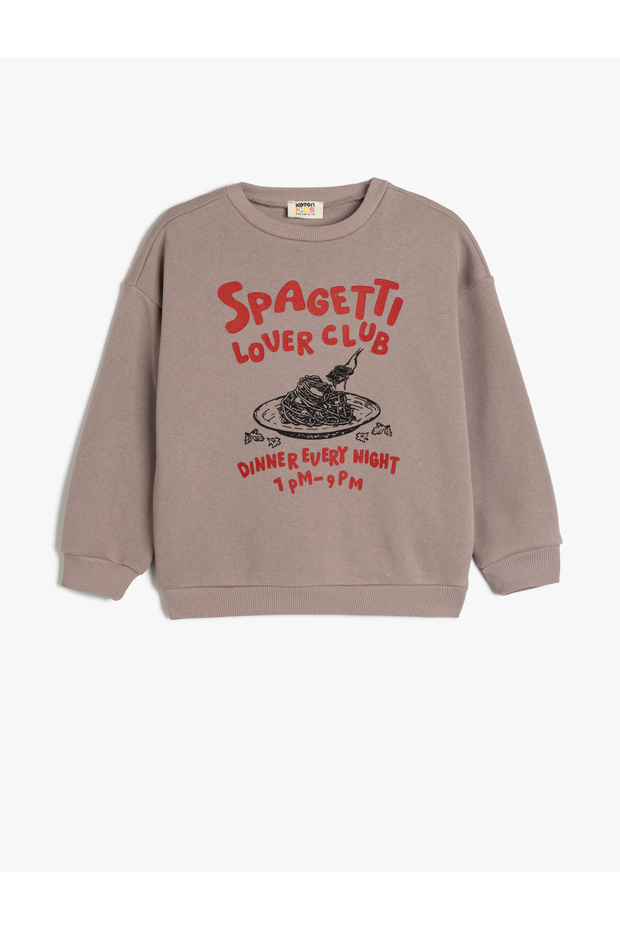 Crew Neck Long Sleeve Slogan Printed Raised Sweatshirt