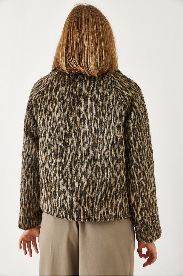 Kadın Leopar Desenli Reglan Kollu Şardonlu Ceket 60261251 - 7