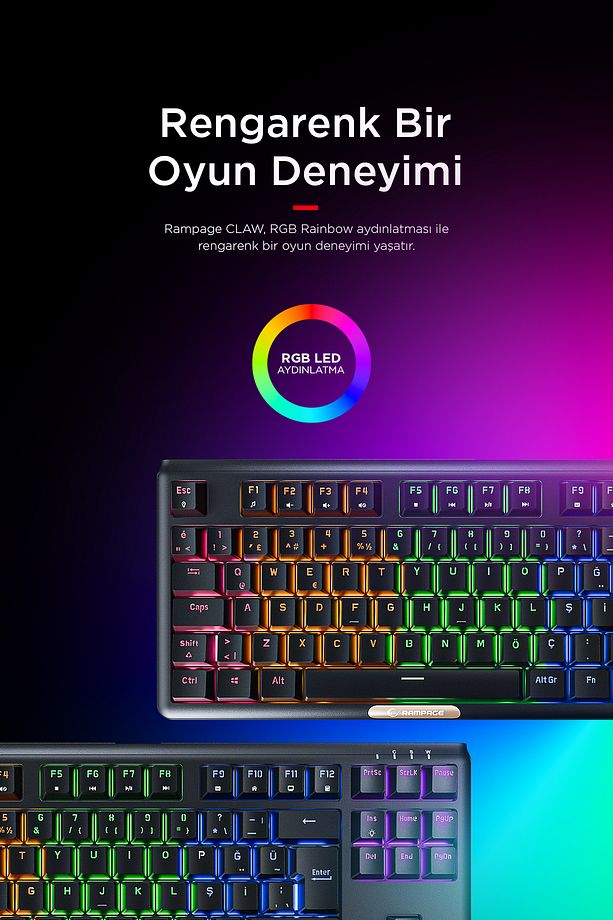 Claw Red Switch Rgb Q Mekanik Klavye Gaming Klavye Oyuncu Klavyesi TKL Klavye Antighosting Kompakt - 6