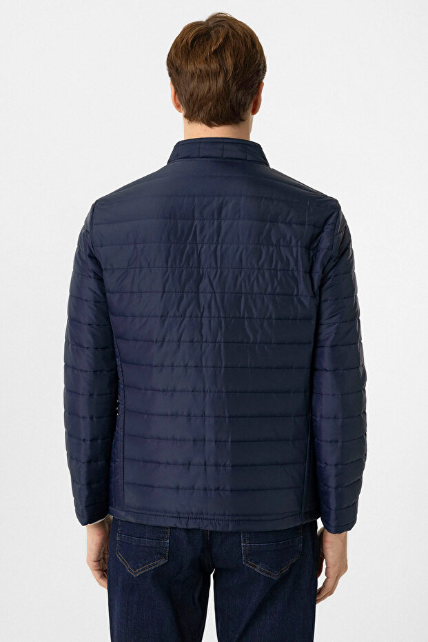 Slim Fit Rail Pattern Quilted Coat - 3