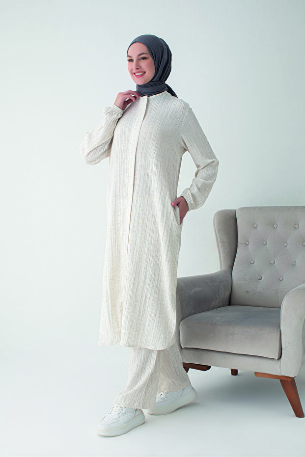 Bürümcük Fabric Hajj and Umrah Dress (2 Pieces) - Cream