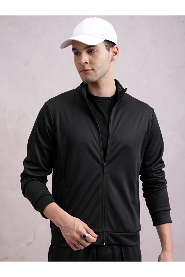 سويت شيرت سادة برقبة عالية وسحّاب أمامي - 1