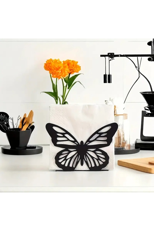Butterfly Motif Wooden Napkin Holder Tableware Kitchen Desktop Organizer