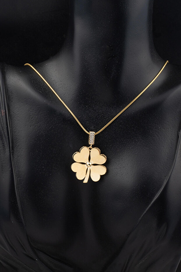 Dört Yapraklı Yonca Kolye 14 Ayar Büyük Boy - 4