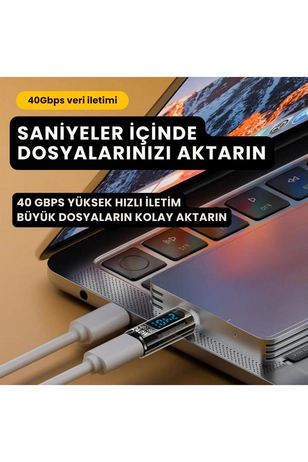 8k Hdmi, 40gpbs Ve 240w Süper Hızlı Dişi Type C To Erkek Type C Şarj, Data Ve Hdmi Çevirici A - 2