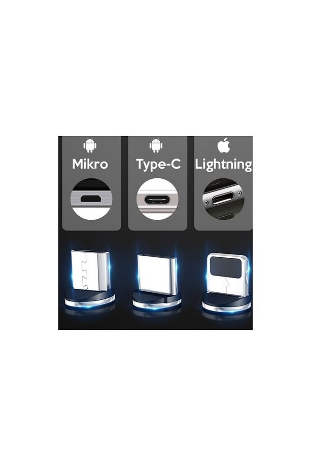 Sese Duyarlı Işıklı Mıknatıslı Manyetik Şarj Kablosu 3 Başlıklı (Type-c - İPhone - Micro) - 5