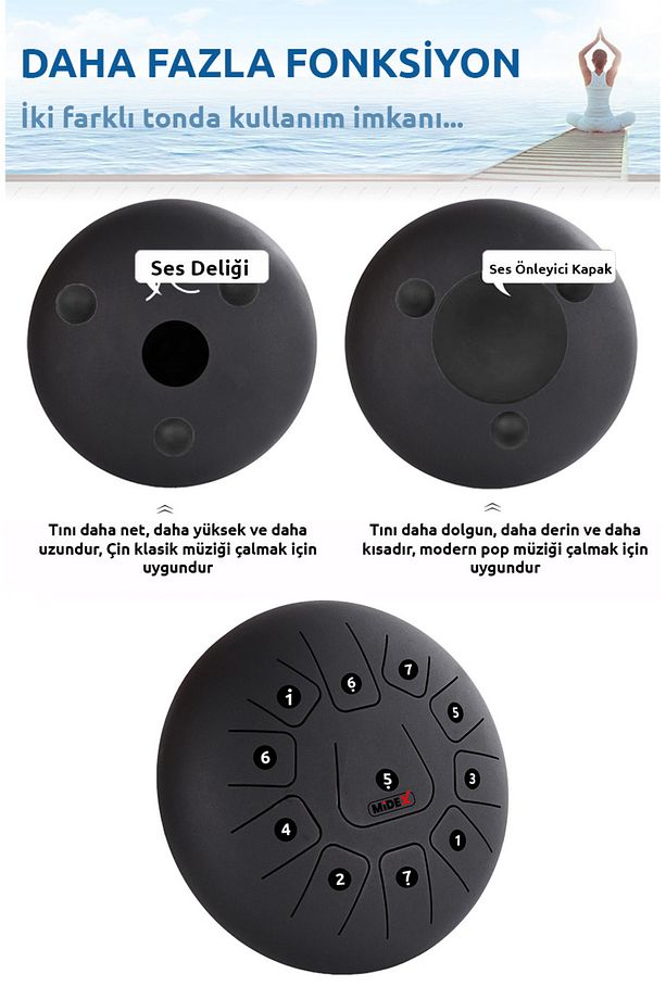 TD-1211BK Çelik Dil Davul Handpan 12 İnç 11 Ton Steel Tongue Drum Full Set - 5