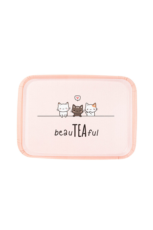 صينية مستطيلة غير قابلة للانزلاق منقوشة على شكل قطة من الميلامين مقاس 34-41 سم - 2