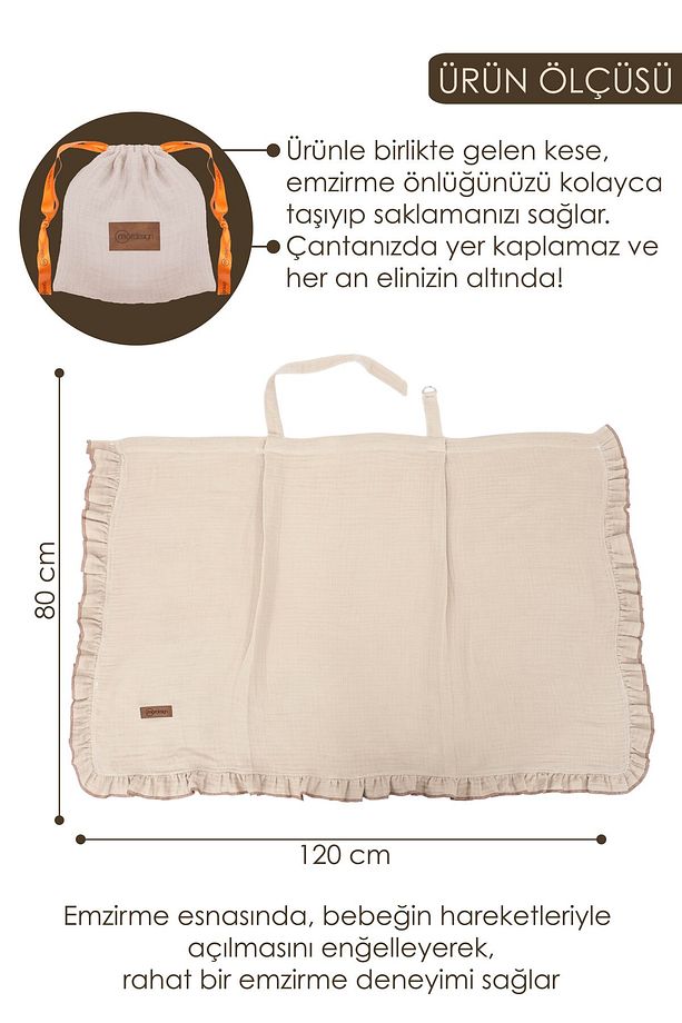Müslin Bebek Emzirme Örtüsü/Önlüğü; Puset, Bebek arabası örtüsü, Extra Büyük, Ruffle Seri, Kapiçino - 4