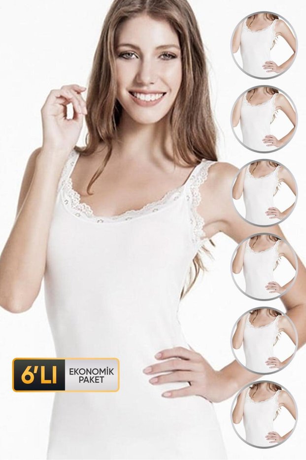 Women's elastane lace white tank top 714 economic pack of 6