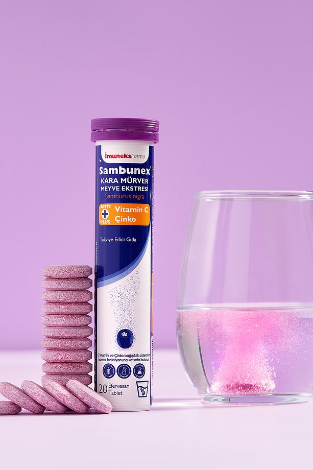 Sambunex Kara Mürver Meyve Ekstresi Vitamin C, Çinko Içeren Takviye Edici Gıda 20 Tablet X 2 Adet - 2