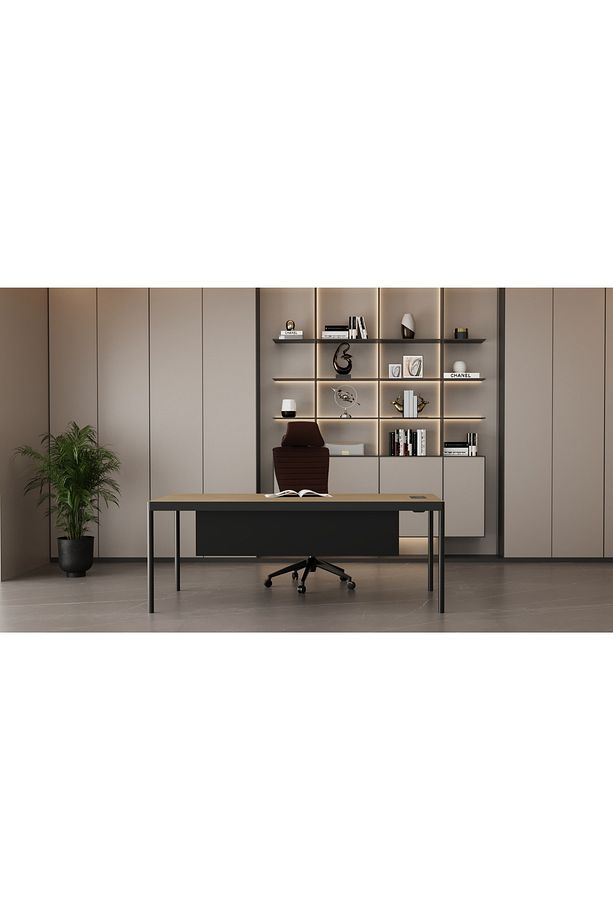 Less Tekli Çalışma Masası Perdeli 200 cm (Budva-Meşe/Siyah) - 2