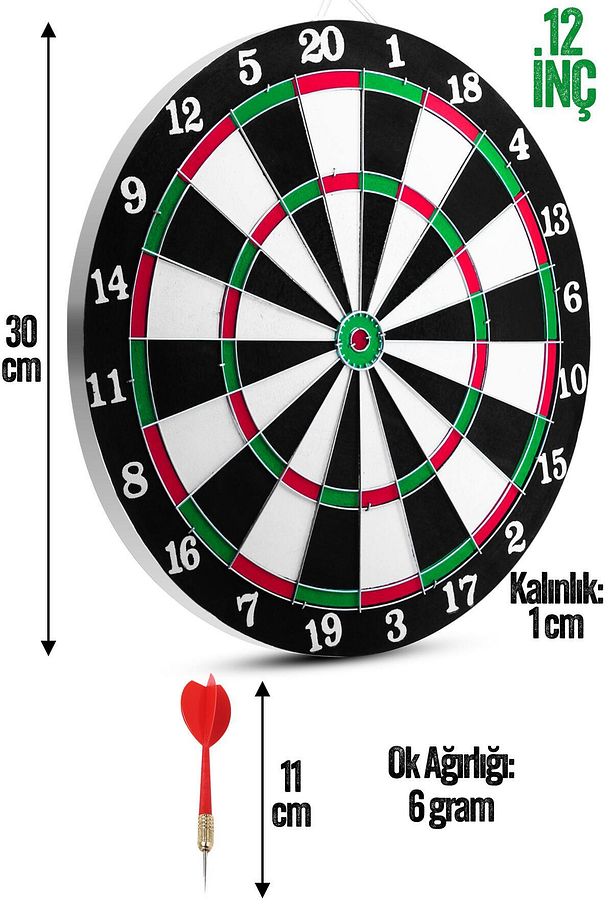 12 Inç Çift Taraflı Dart Tahtası Seti 4 Çelik Oklu Dart Hedef Tahtası Oyunu Takımı Dart Seti 518 - 4
