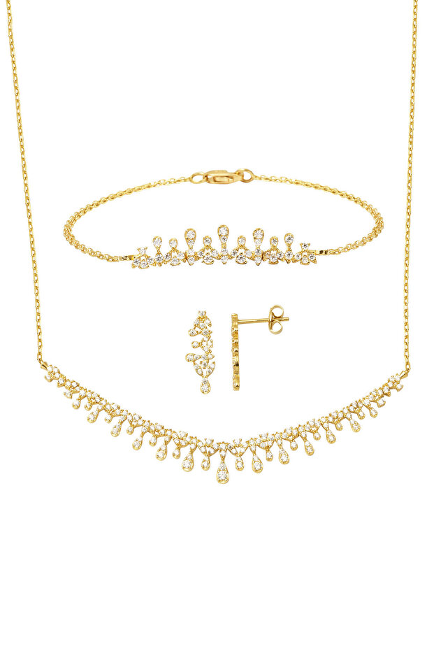 Damla Model 14 Ayar Altın Üçlü Set - 1