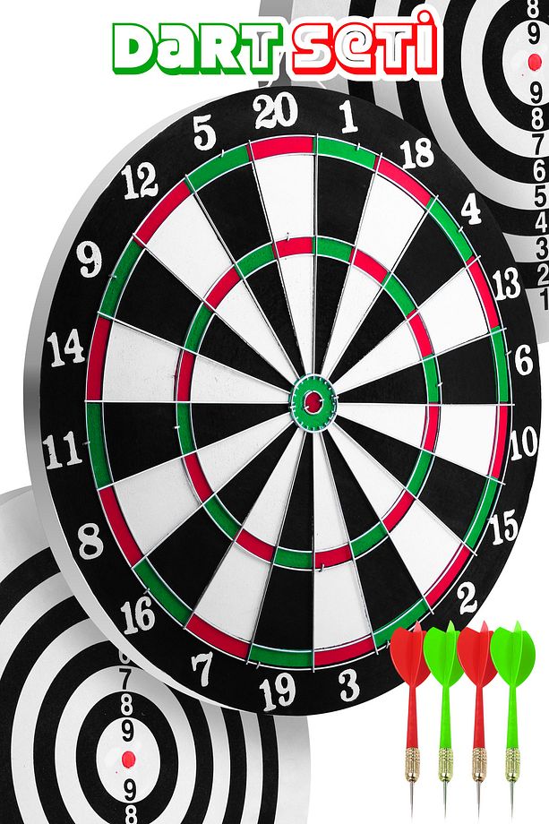 12 Inç Çift Taraflı Dart Tahtası Seti 4 Çelik Oklu Dart Hedef Tahtası Oyunu Takımı Dart Seti 518 - 1