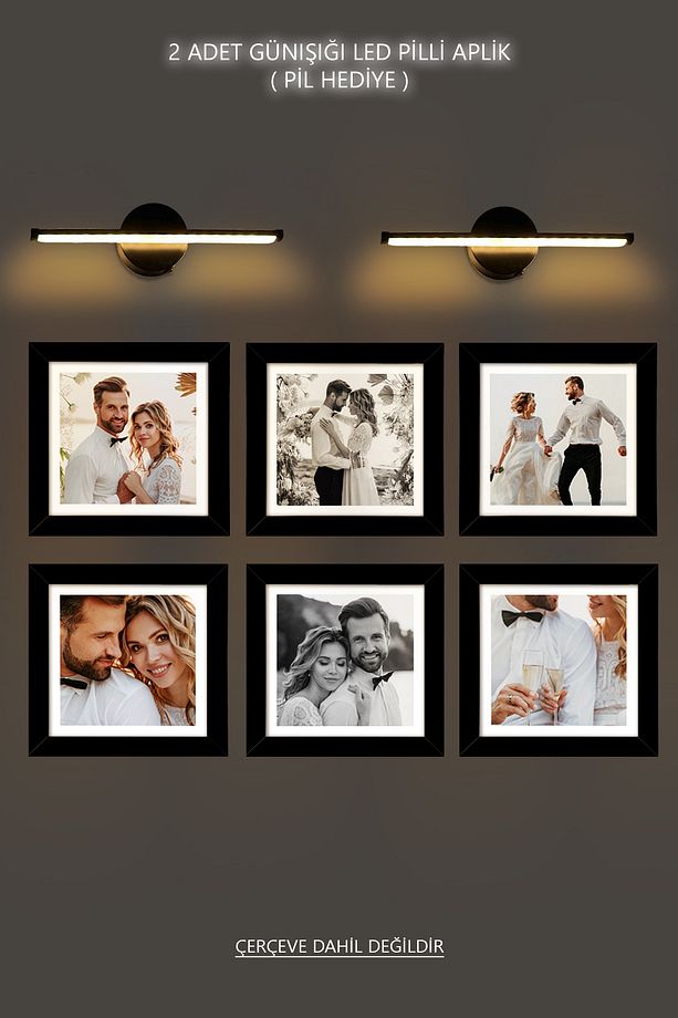 2 Adet Led Işık - Çerçeve Aplik - Pilli Aplik - Dekoratif Işık - Yapışkanlı Işık - Tablo Işık - 1