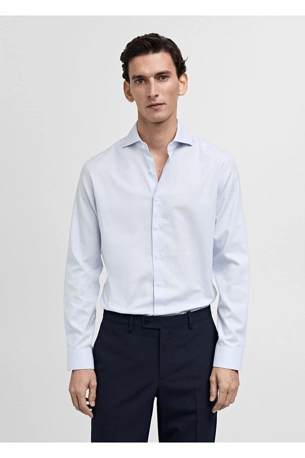 Slim fit mikro desenli twill gömlek - 1