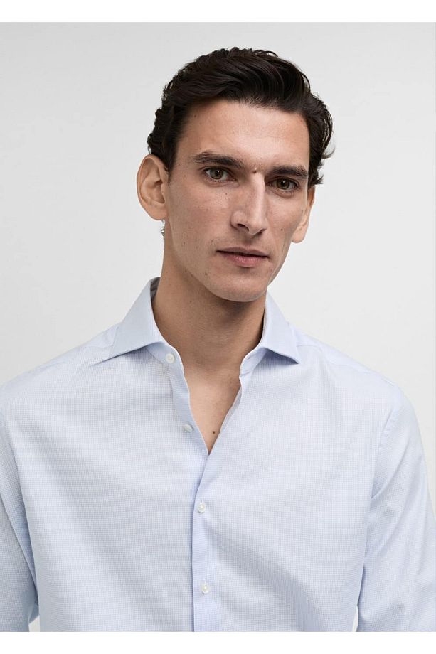 Slim fit mikro desenli twill gömlek - 7