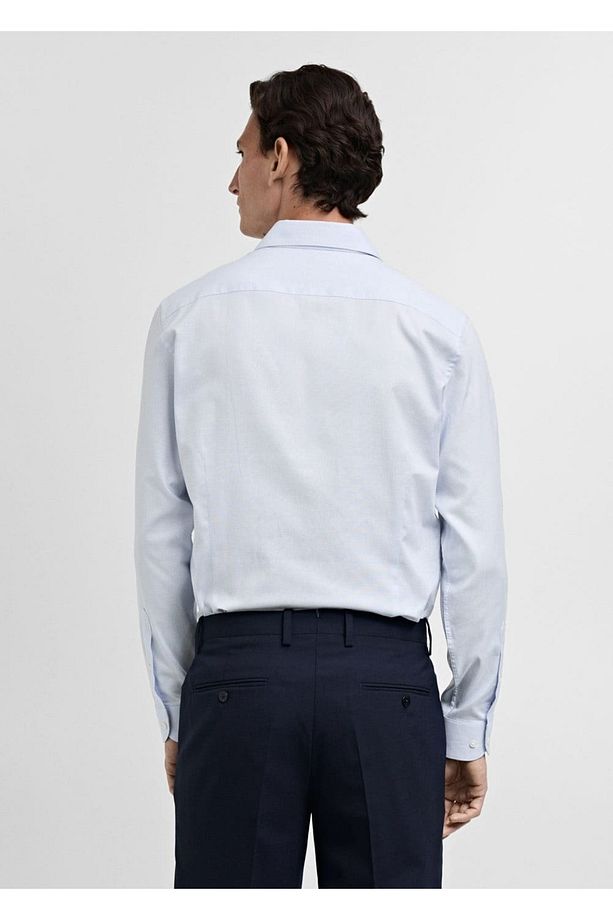 Slim fit mikro desenli twill gömlek - 4