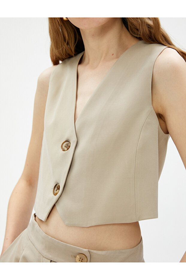 Blazer Crop Vest Double Button - 5