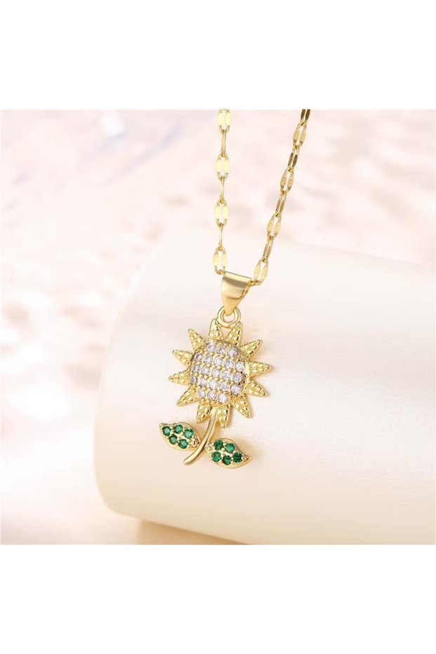 Zircon Stone Sunflower Gold Necklace (Zircon Stone Sunflower Gold Necklace) Flower Necklace