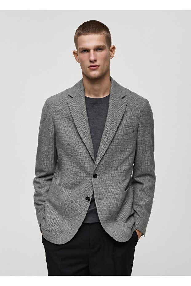 Dar kesim mikro kaz ayağı yünlü blazer ceket - 1