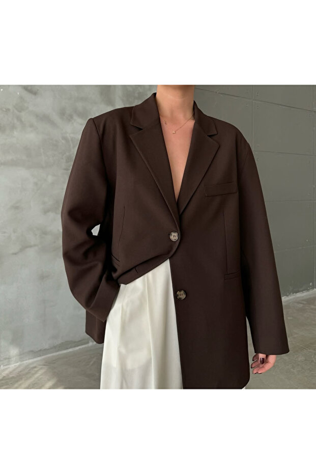 Brown Oversize Blazer Jacket - 5