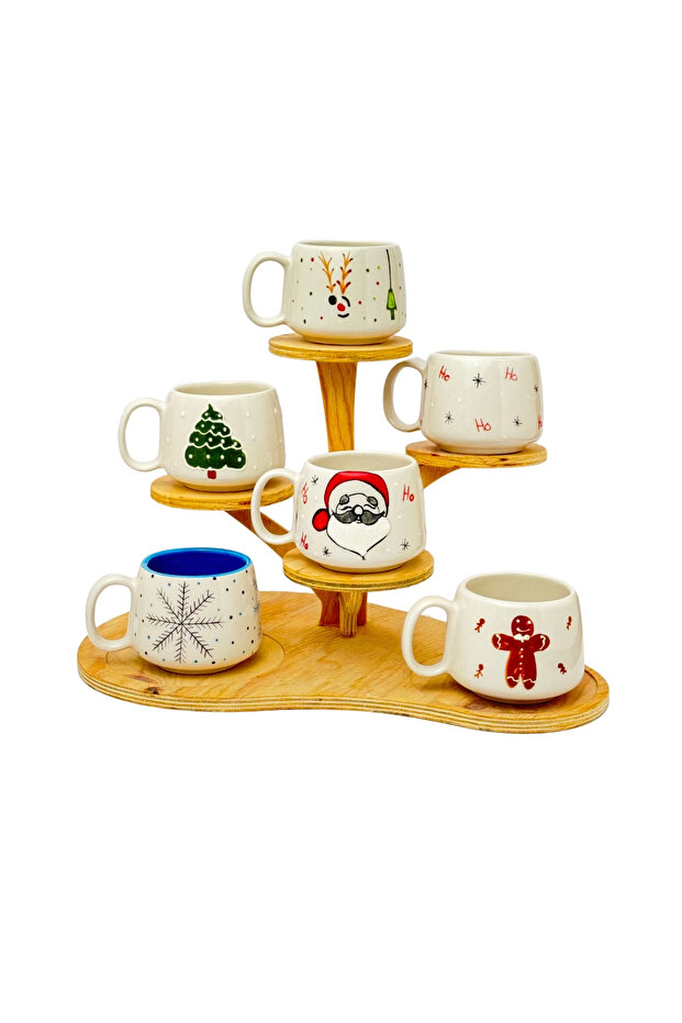 6-Piece Mixed New Year's Mug Set, Handmade Ceramic Mug, Ceramic Cup, Double Turkish Coffee
