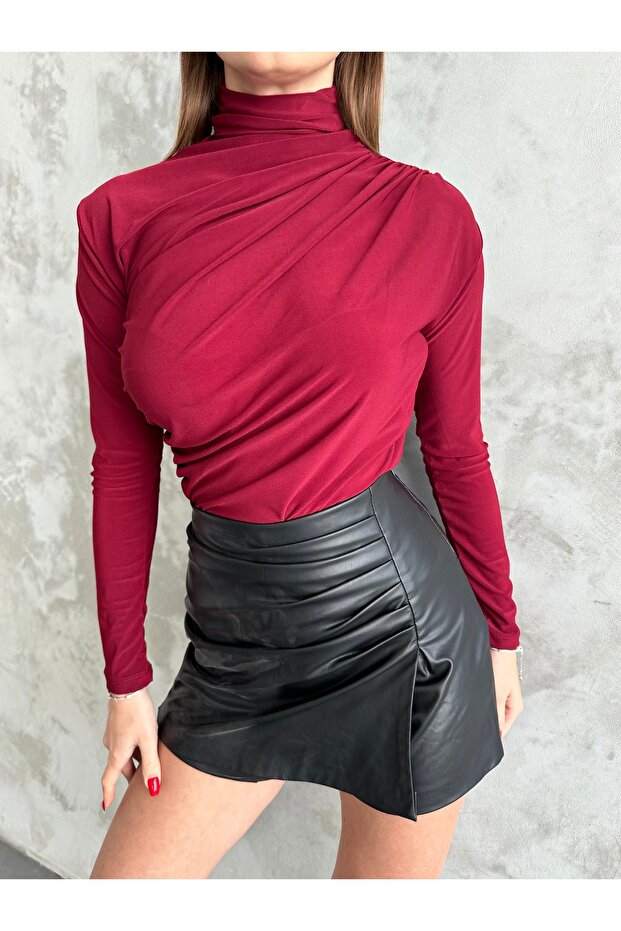 Dik Yaka Omuz Drapeli Sandy Bluz - 1