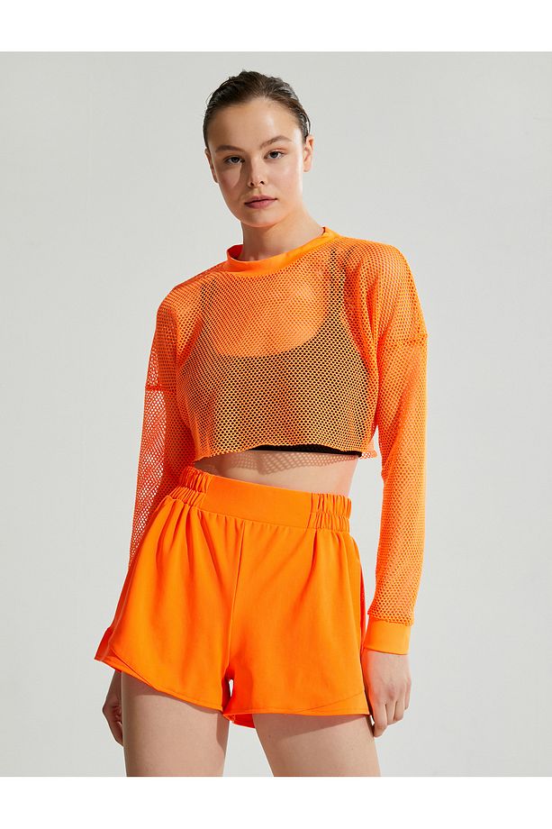 Crop Fileli Spor Tişört Uzun Kollu - 3