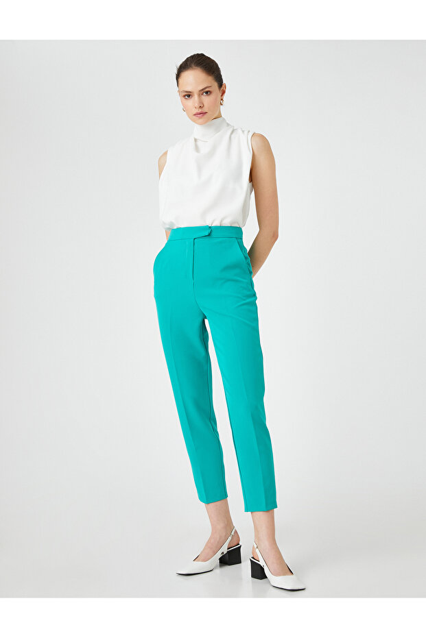 Basic Cigarette Fabric Trousers with Pockets - 1