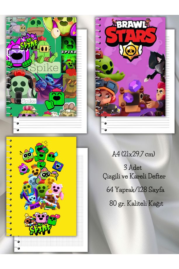 Brawl Stars 3'lü Set Defter, A4 (21x29,7 cm) Boyutunda - 1