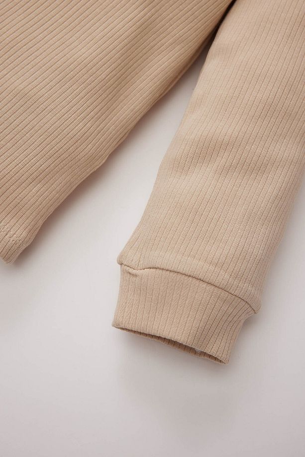 Erkek Bebek Pijama Takımı Fitilli Kaşkorse Basic Düz Bisiklet Yaka Uzun Kollu Üst Beli Lastikli Uzun - 4