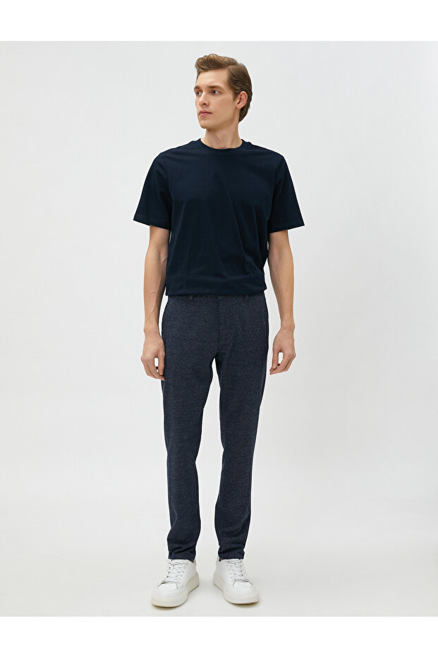 Woven Trousers with Houndstooth Detail, Buttons and Pockets