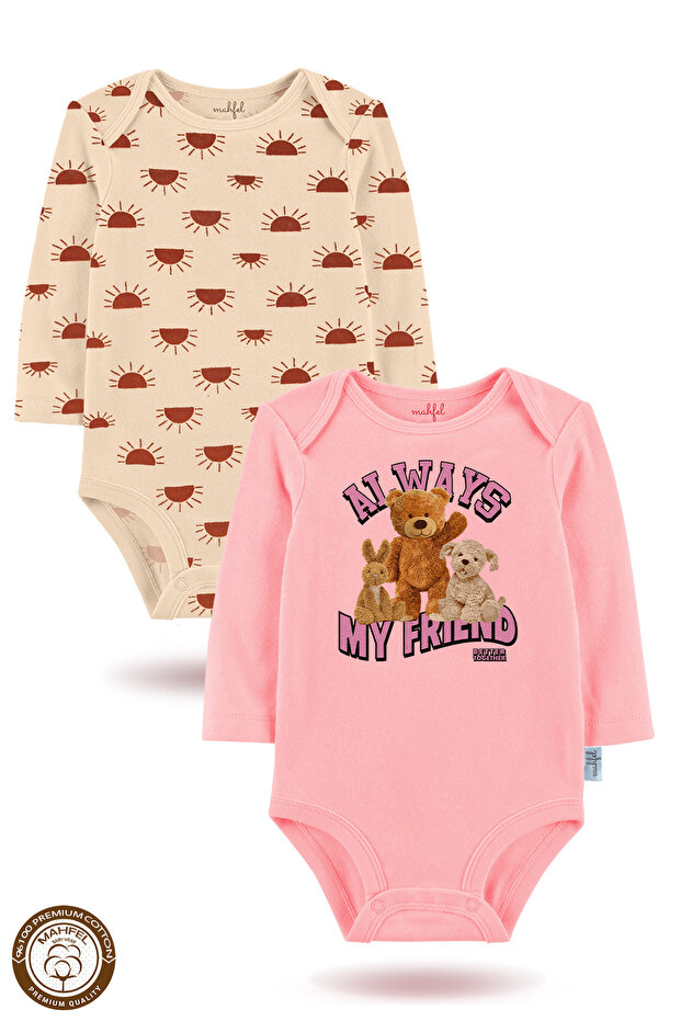 2-Piece 100% Cotton Organic Printed Snap Fastener Baby Bodysuit