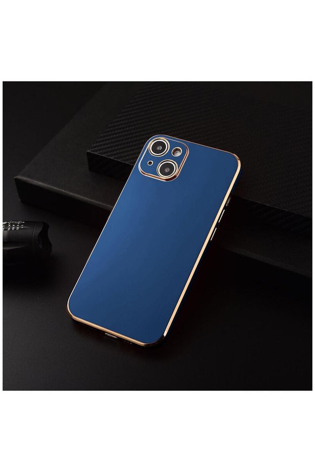 Apple iPhone 14 Plus Compatible Case Golden Silicone Case Petrol Blue