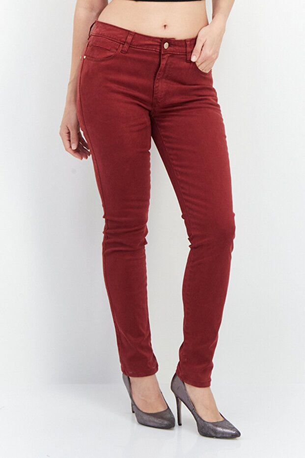 Women Skinny Fit Plain Jeans, Maroon