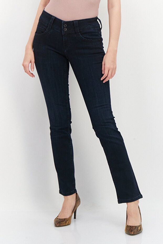 Women Regular Fit Solid Stretchable Denim, Navy