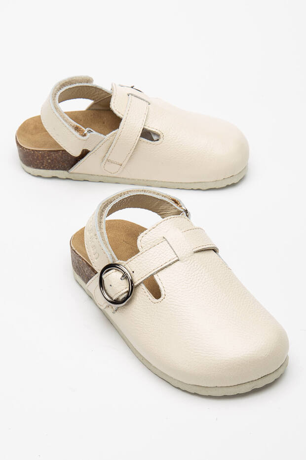 Nora Genuine Leather Sabo Sandals Cream Cork Sole 26-30