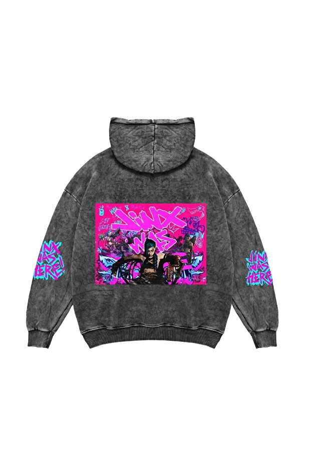 Jinx Arcane Printed Oversize Unisex Washable Black Hoodie