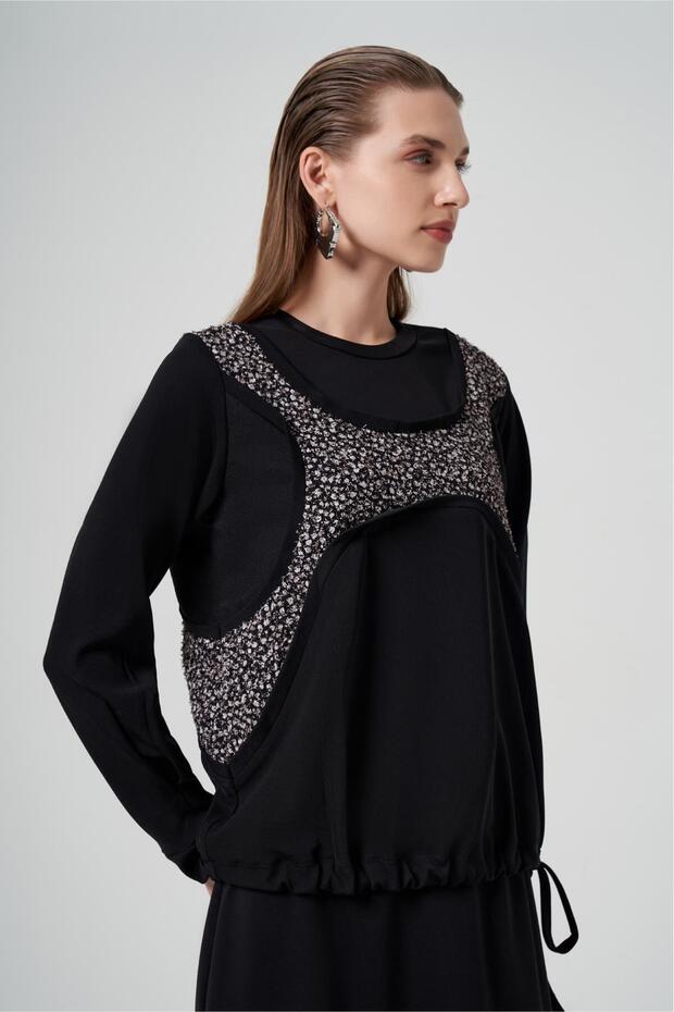 Patchwork Detaylı Kısa Bluz - 4