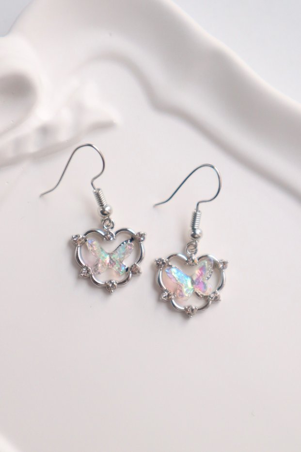 White Holographic Butterfly Stone Imported Earrings