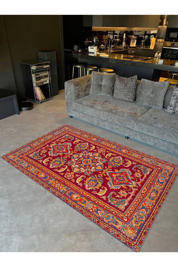 Aynur Collection Red Themed Antique Patterned Woven Base Decorative Carpet Aynur55