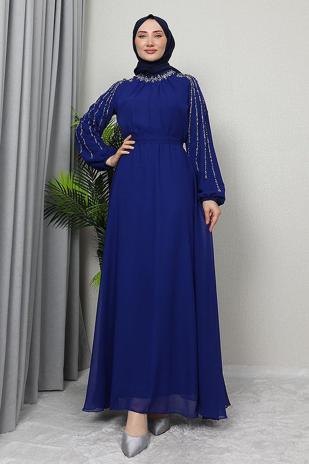 Semra Tesettür Elbise Gece Mavi - 5