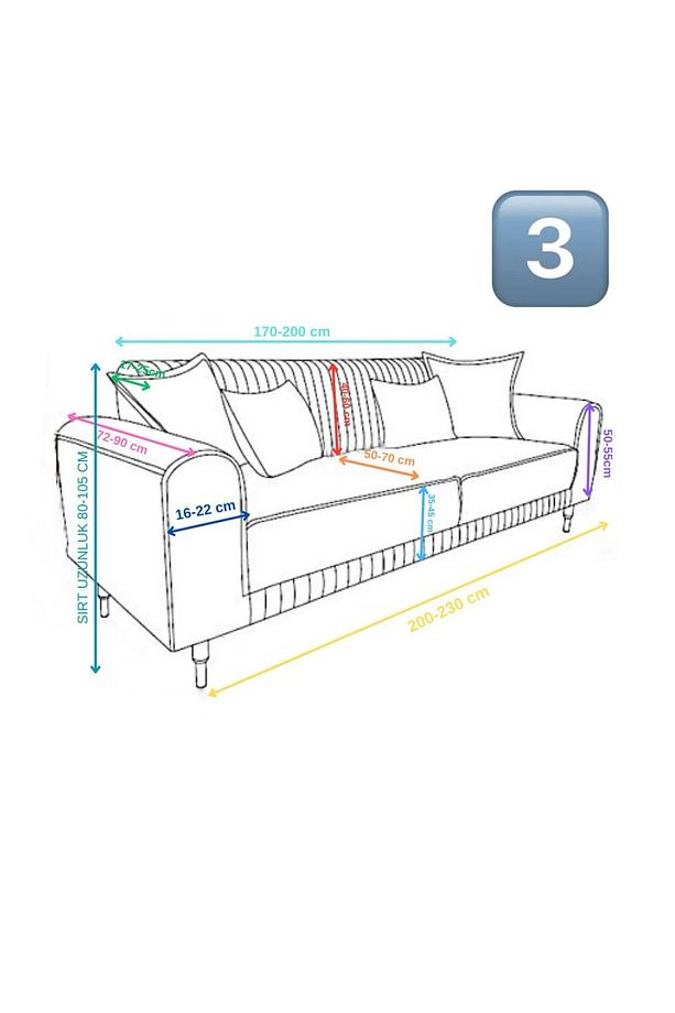Kadife 3+2+1+1 Likralı Esnek Yıkanabilir Koltuk Örtüsü - 3