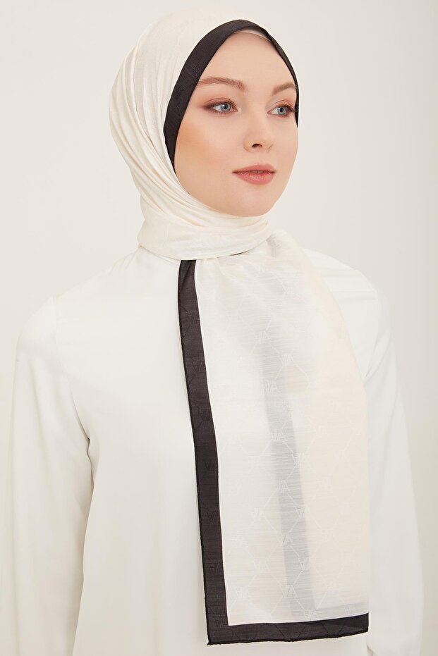 Trend Monogram Şal - 2 - Krem Siyah 159 - 3