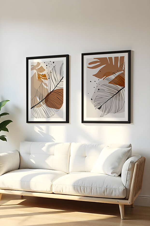 Wooden Black Framed 2 Piece Set Painting Huhu36 - Double Painting Set Black Frame