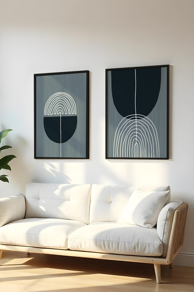 Wooden Black Framed 2 Piece Set Painting Huhu112 - Double Painting Set Black Frame
