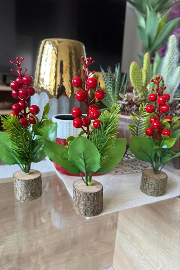 Yapay Çiçek Yılbaşı Çiçeği Kokinalı Kütük Saksılı Dekoratif Süs 20 cm - 6