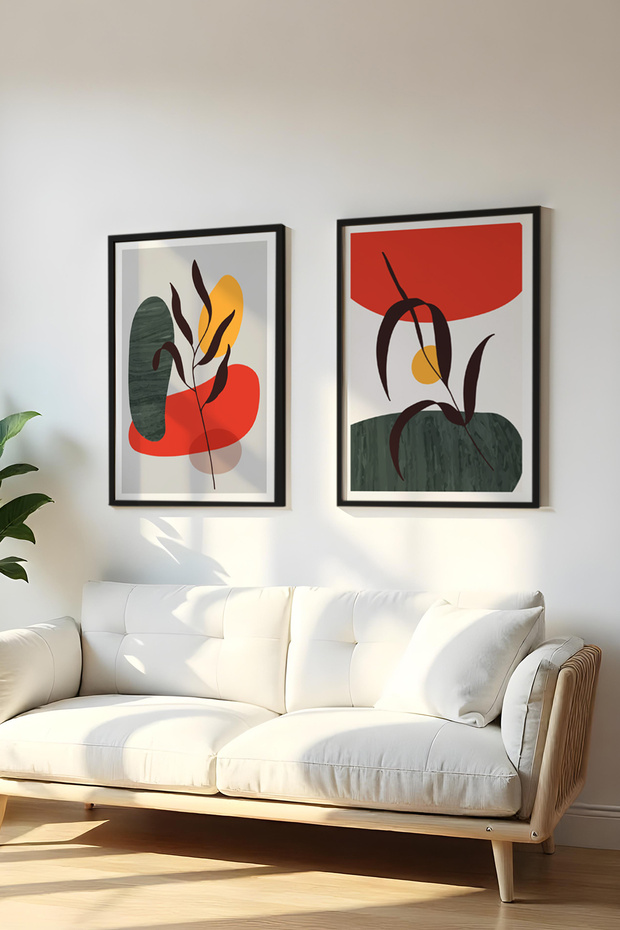 Wooden Black Framed 2 Piece Set Painting Huhu45 - Double Painting Set Black Frame